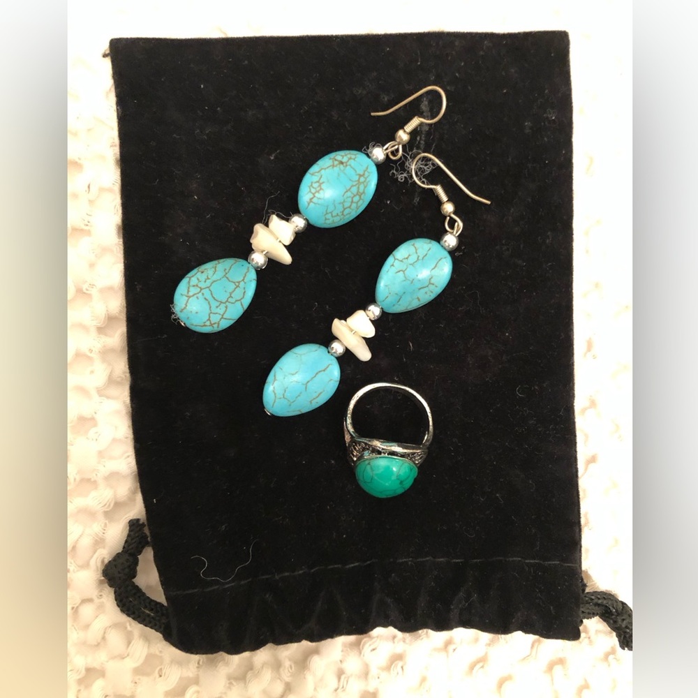 Turquoise earrings and ring